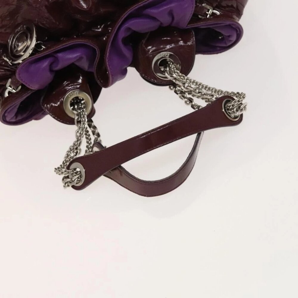 Christian Dior Canage Chain Tote Bag Patent leather Purple Silver Auth 128741 - Picture 8 of 16